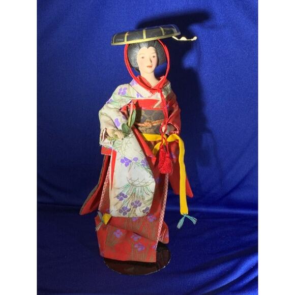 Vintage Porcelain Japanese Geisha Doll Authentic Cloth Dress - Picture 6 of 11